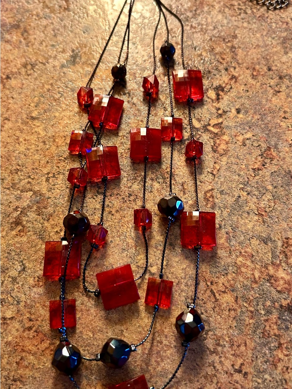 Red Multi-Bead Long Necklace